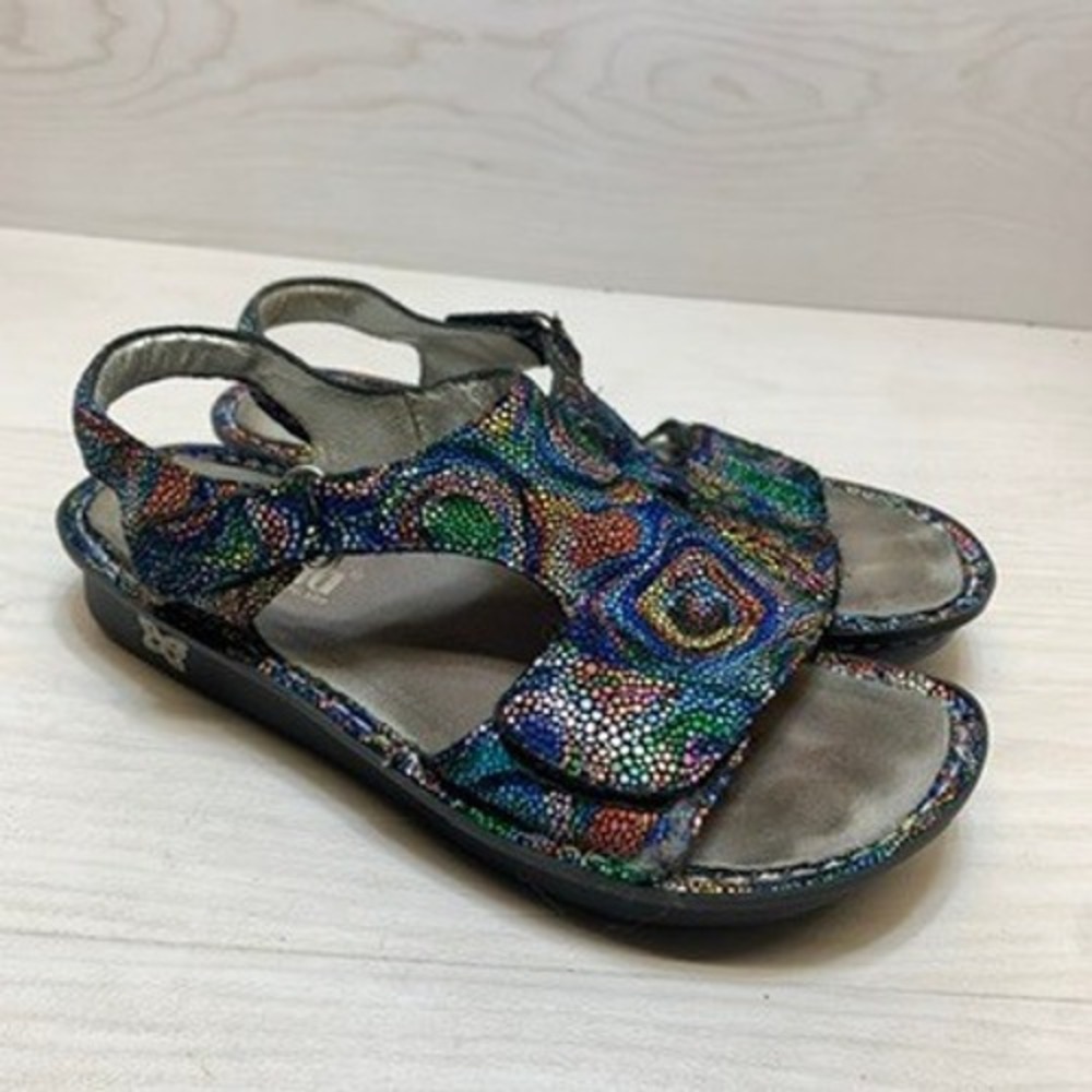 Alegria Verona Sandals Womens 37 Multi Color Mosaic Leather Rocker Sole VIK-400